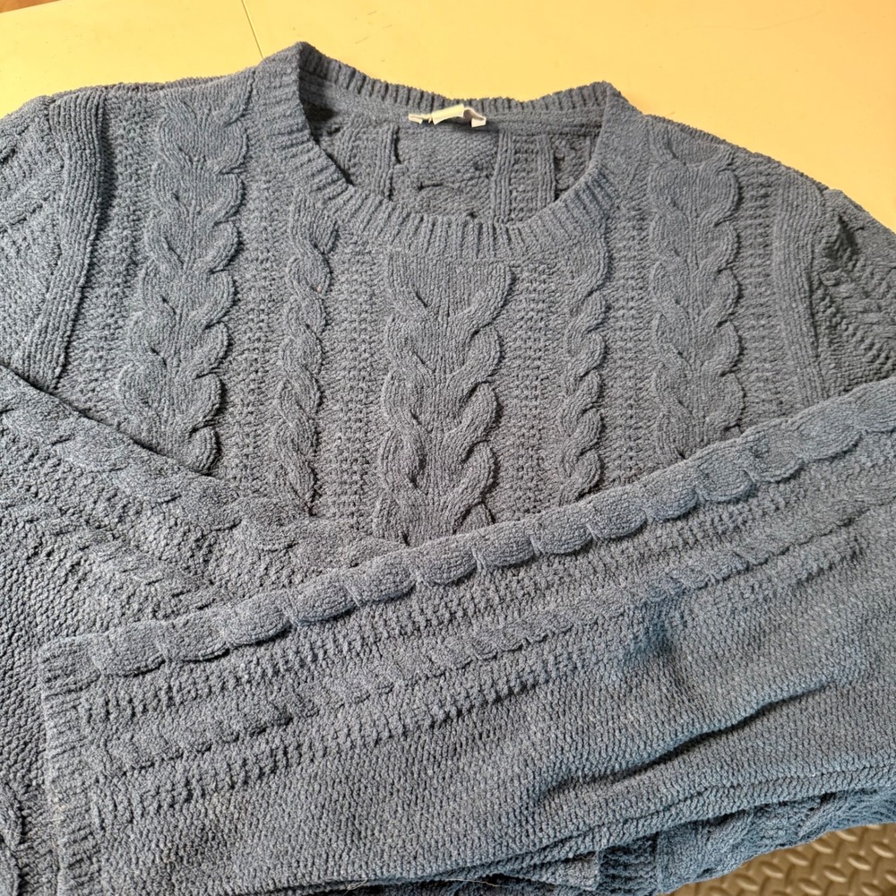 J. Jill Womens Navy Blue Chenille Cable Knit Sweater Crew Neck Pullover 173811 M